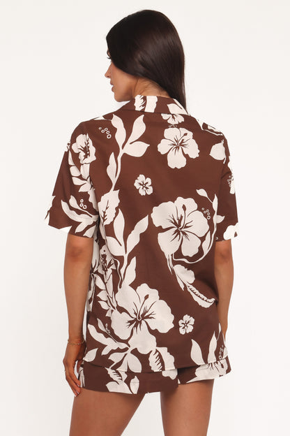 Aaliyah Cotton Shorts - Brown Hibiscus