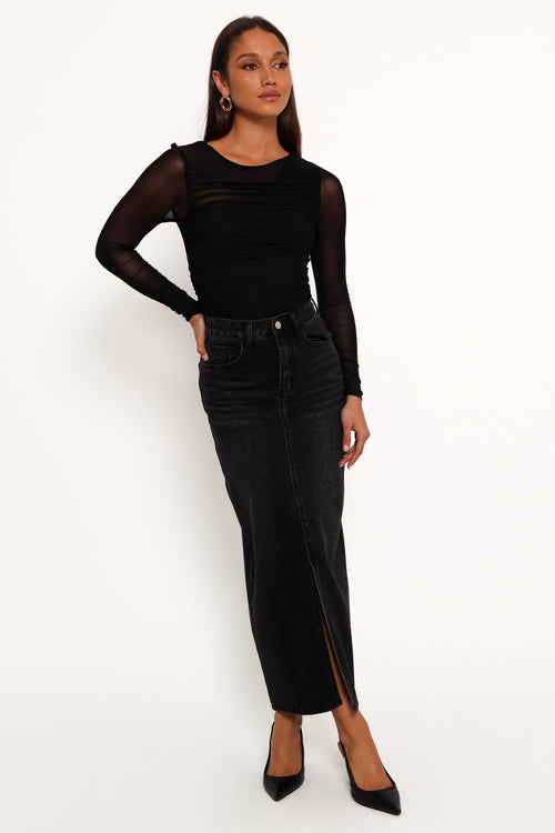 Dana Denim Midi Skirt - Black Wash