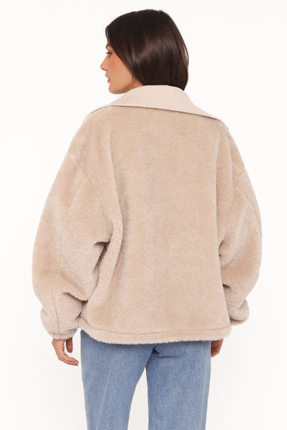 Branda Sherpa Zip Up Jacket - Beige
