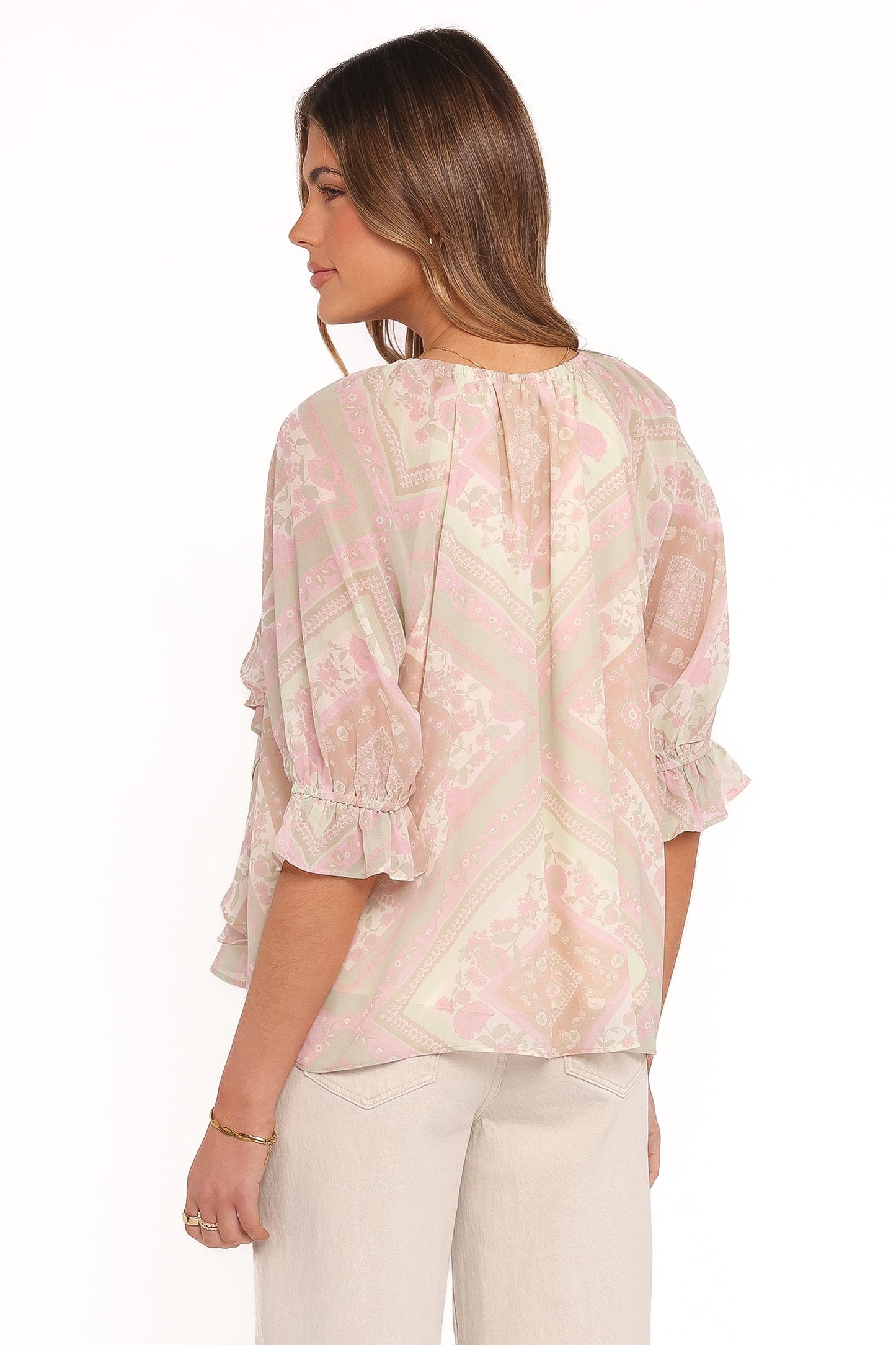Arletta Ruffle Top - Sage Paisley