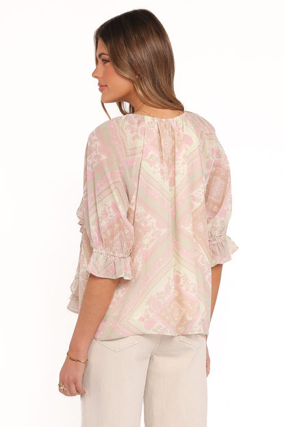Arletta Ruffle Top - Sage Paisley