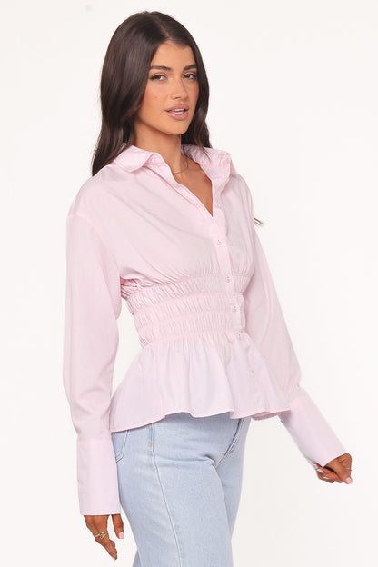 Cameron Shirred Shirt - Pale Pink