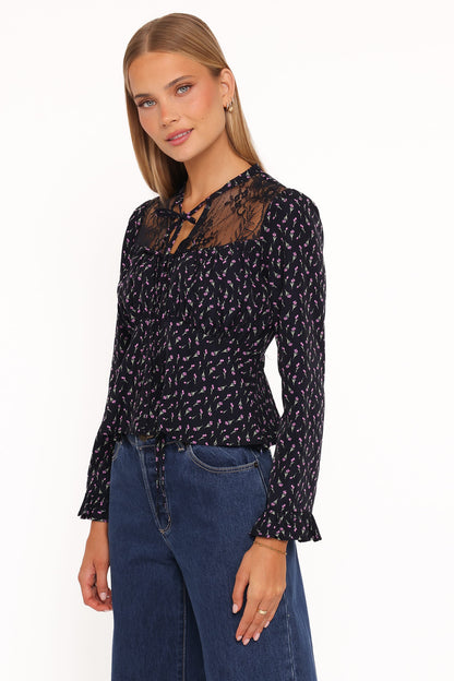 Caoimhe Lace Inset Top - Navy Tulip Floral