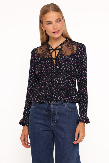Caoimhe Lace Inset Top - Navy Tulip Floral