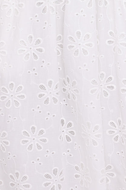 Clo Puff Sleeve Midi Dress - White Broderie