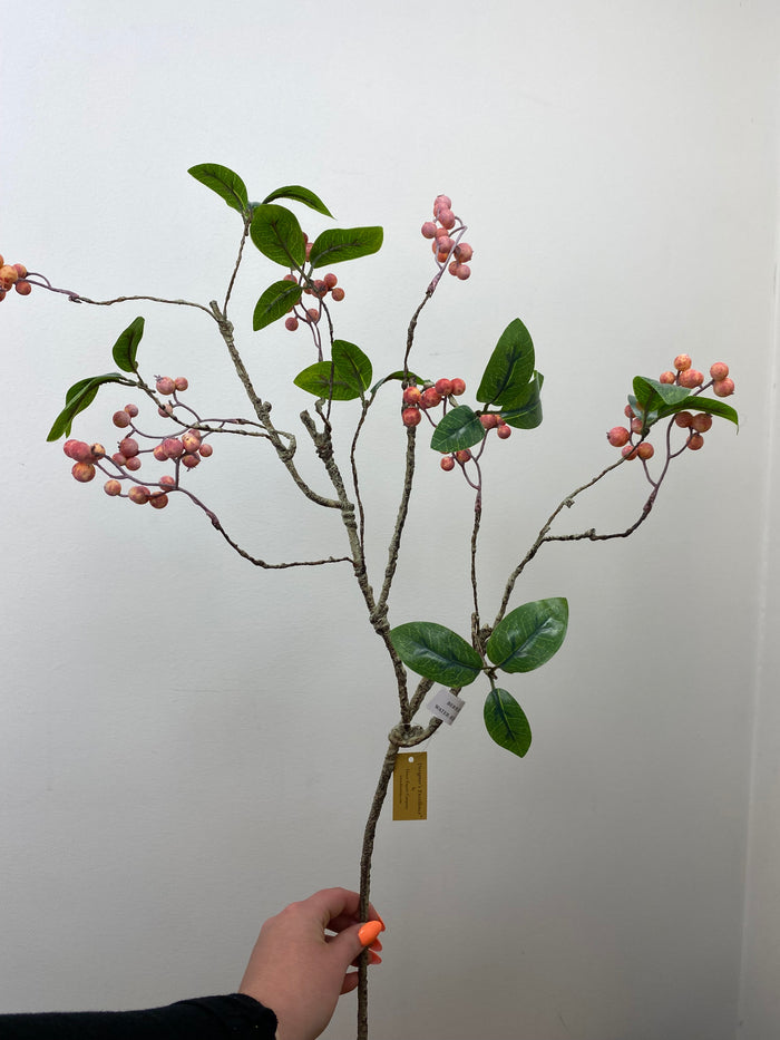 Pink Berry Leaves Branch