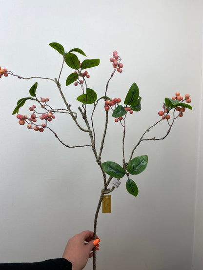 Pink Berry Leaves Branch