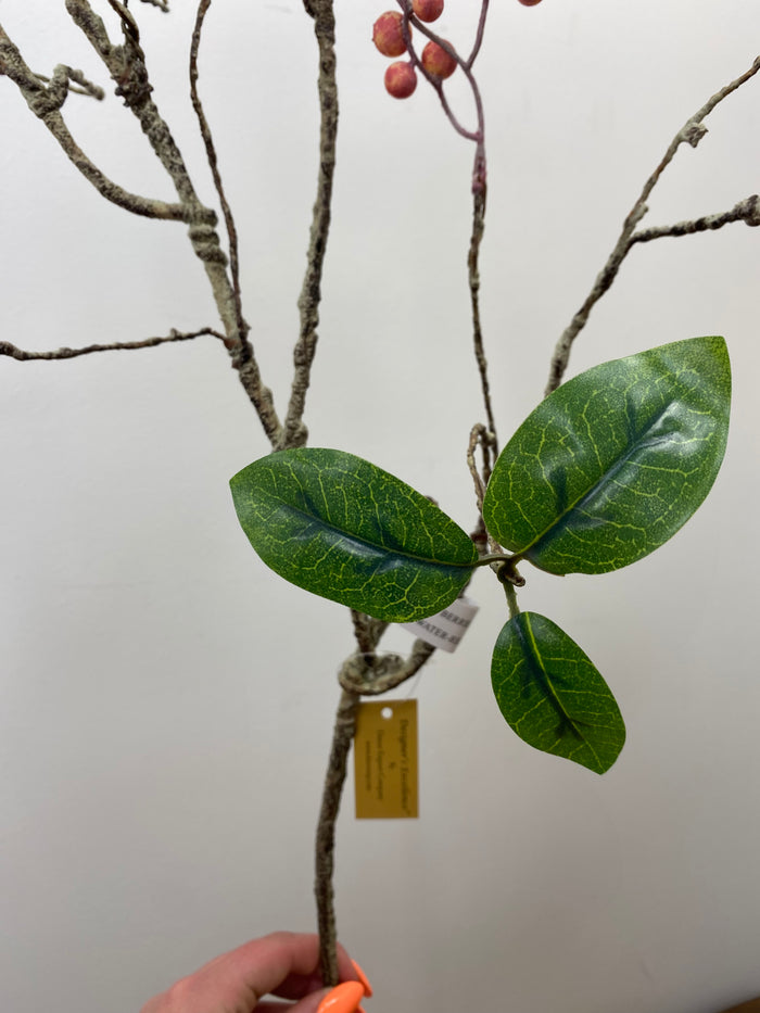 Pink Berry Leaves Branch