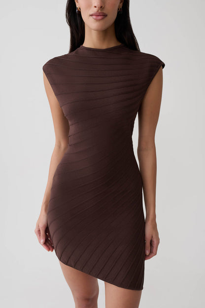 Posy Ribbed Sleeveless Mini Dress - Dark Chocolate