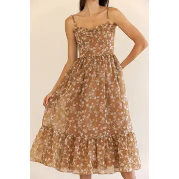 Print Ruffled Hem Midi Dress