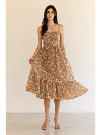 Print Ruffled Hem Midi Dress
