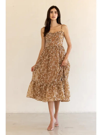 Print Ruffled Hem Midi Dress