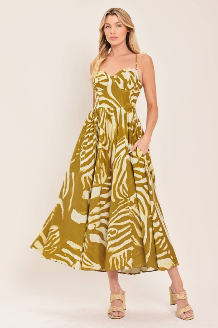 Printed Bustier Midi Dress