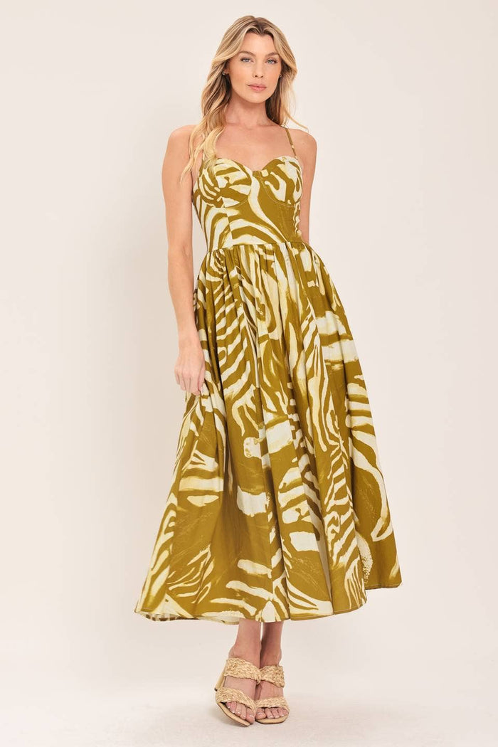 Printed Bustier Midi Dress