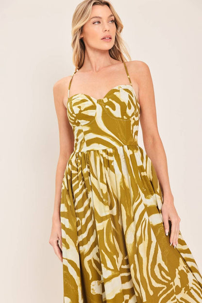 Printed Bustier Midi Dress