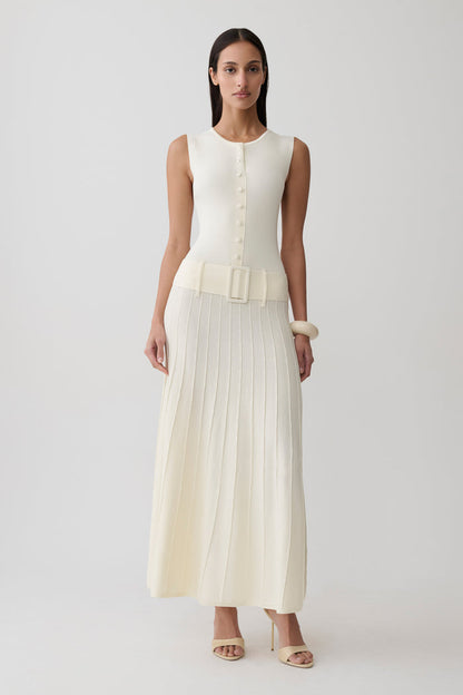 Rebena Pleated Midi Dress - Ivory