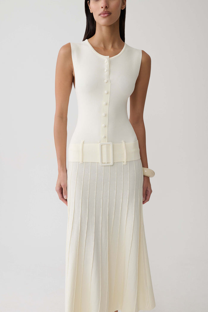 Rebena Pleated Midi Dress - Ivory