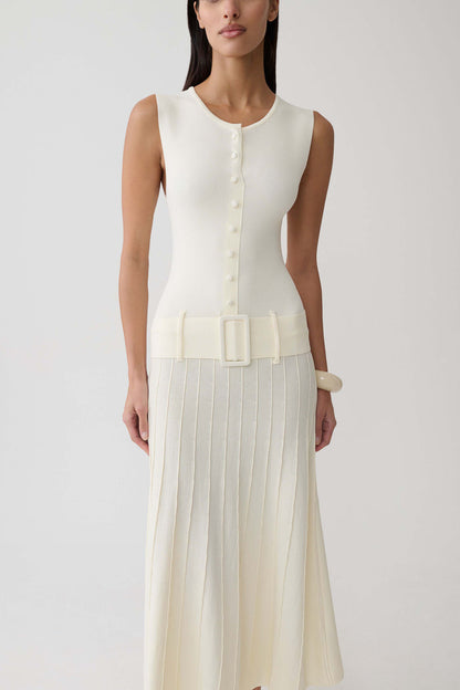 Rebena Pleated Midi Dress - Ivory