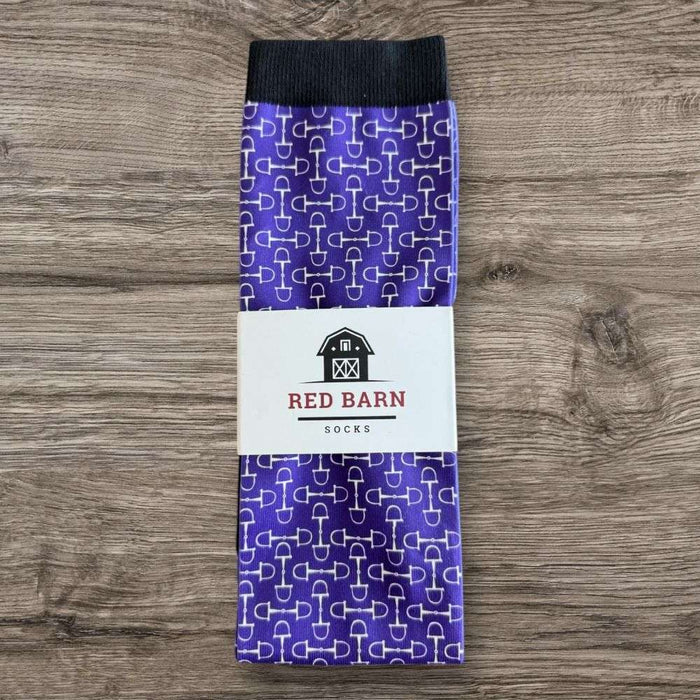 red barn socks snaffle chic purple socks with white horse bit detail