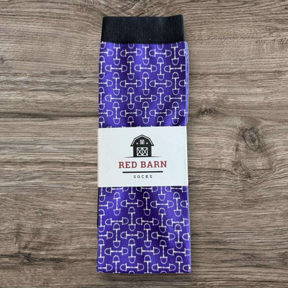 red barn socks snaffle chic purple socks with white horse bit detail