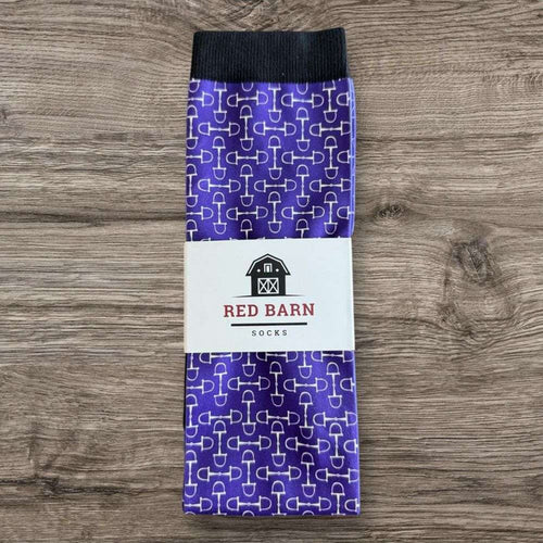 red barn socks snaffle chic purple socks with white horse bit detail