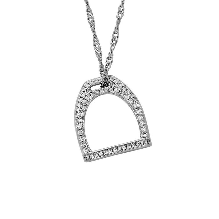 Rhodium Plated Pavé CZ English Stirrup Necklace