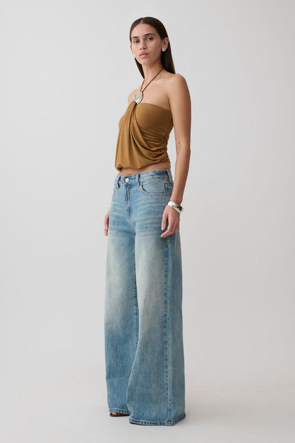 Sade Halter Top With Hardware - Caramel