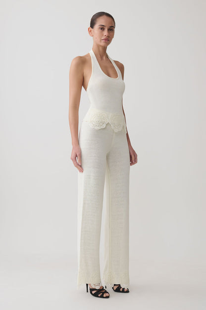Salley Crochet Halter Longline Top - Ivory
