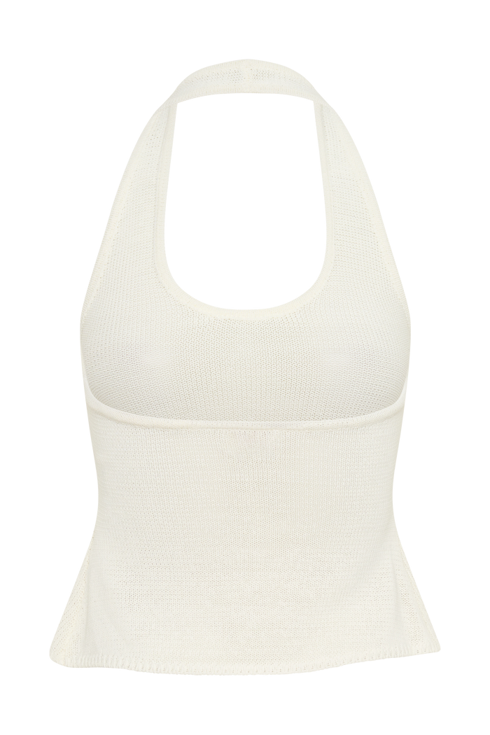 Salley Crochet Halter Longline Top - Ivory