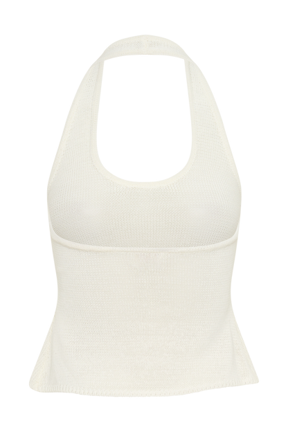 Salley Crochet Halter Longline Top - Ivory