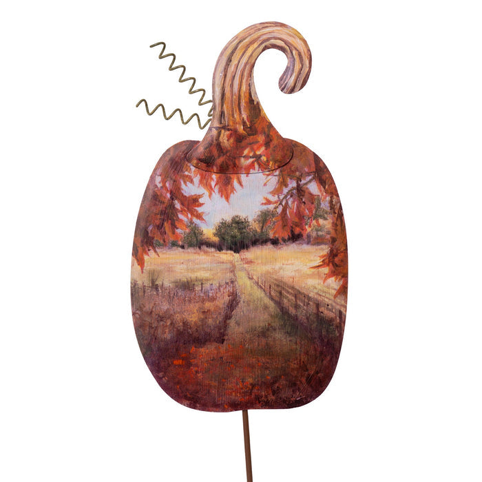 Metal scenery pumpkin country road stake for farmhouse traditional fall home decor from Magnolias Home Decor