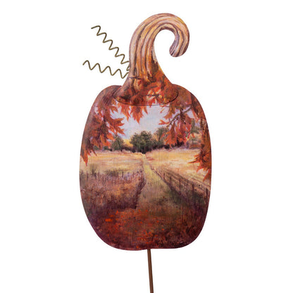 Metal scenery pumpkin country road stake for farmhouse traditional fall home decor from Magnolias Home Decor