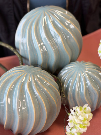 Seaside Blue Ceramic Orb Set Of 3