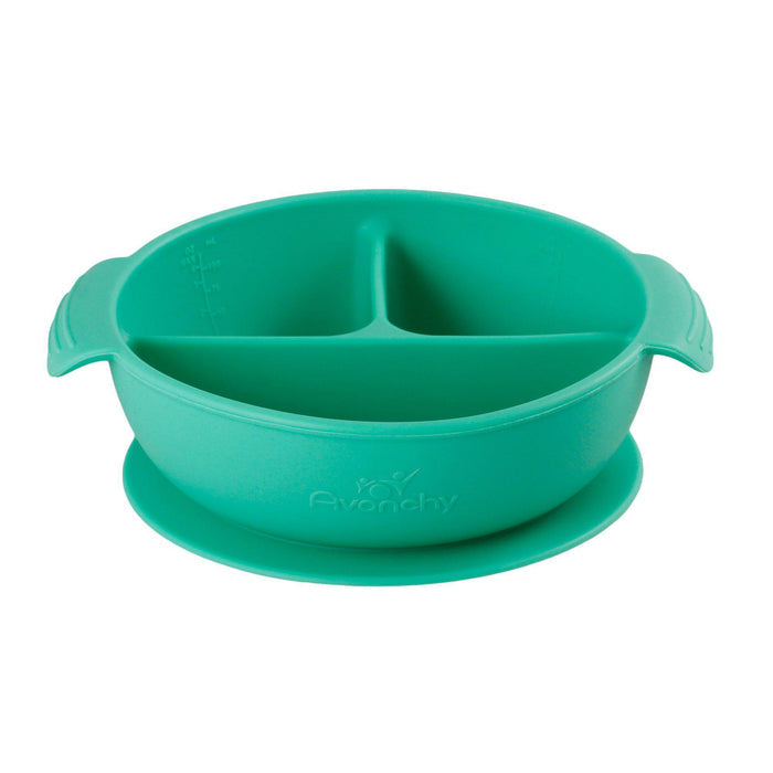 Silicone Suction Divided Baby Bowl + Lid Green