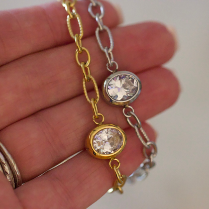 Silver Maren Crystal Link Bracelet Water Resistant Non Tarnish