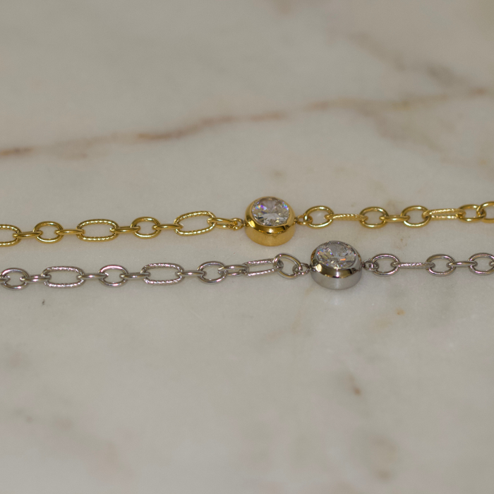 Silver Maren Crystal Link Bracelet Water Resistant Non Tarnish