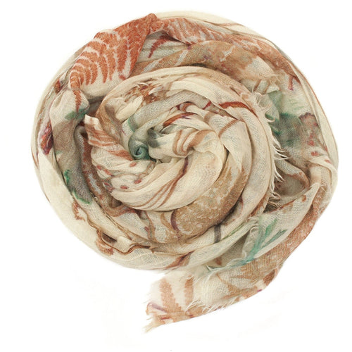 floral pattern italian cashmere wrap scarf featuring an ivory background
