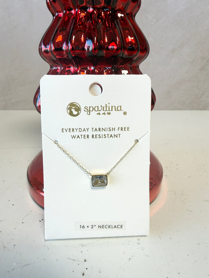 Spartina Splash silver Columbia Square square crystal necklace 16 inch tarnish free for everyday gift from Magnolias Home Decor