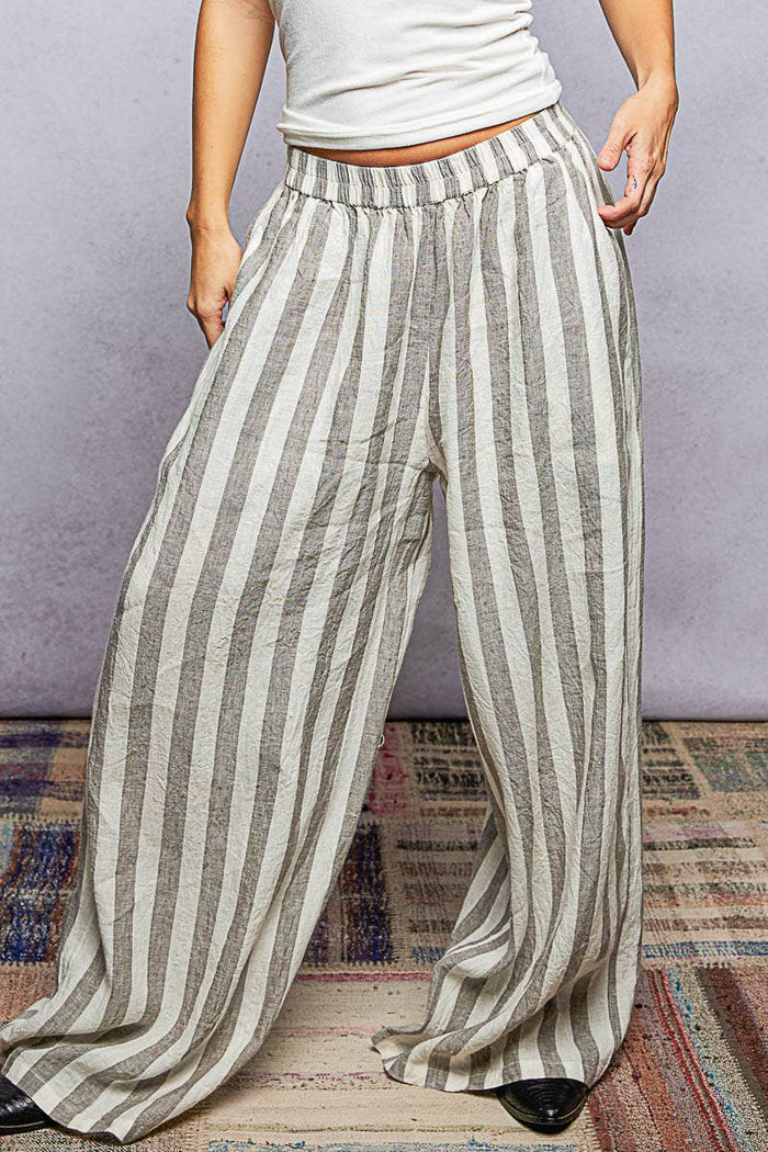 Striped Linen Woven Wide Pants