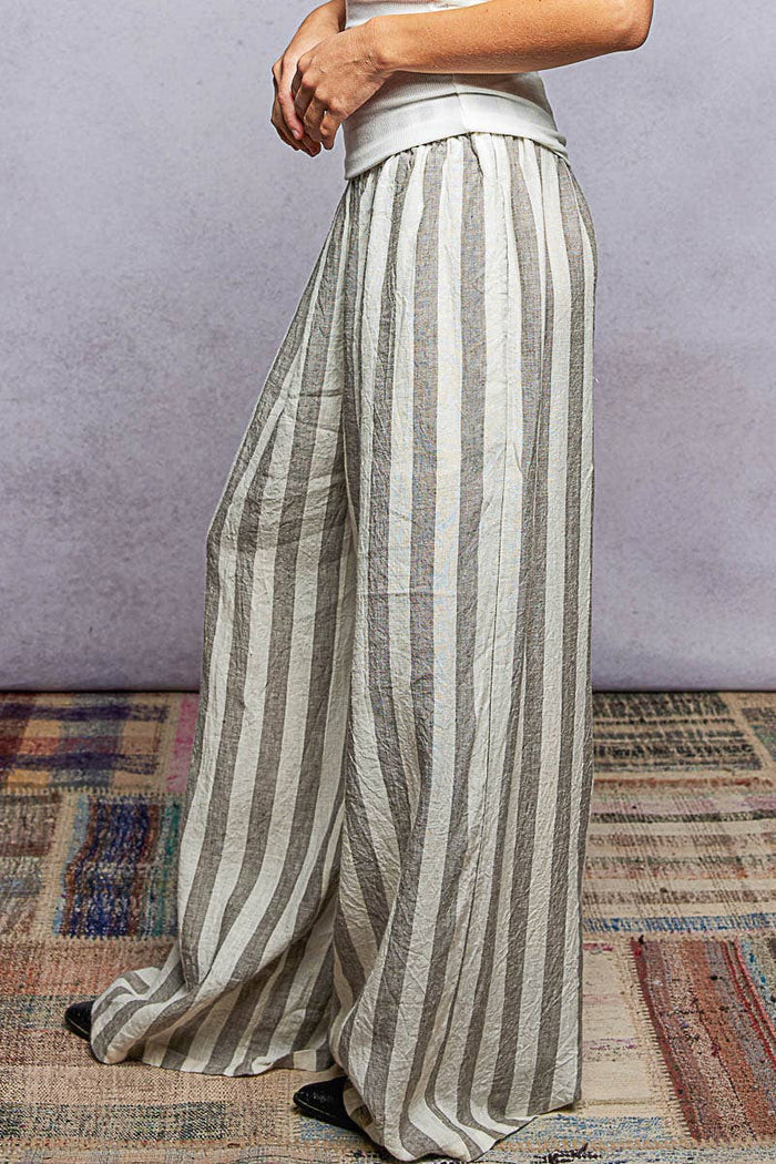 Striped Linen Woven Wide Pants