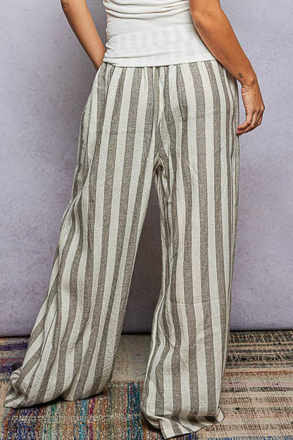 Striped Linen Woven Wide Pants