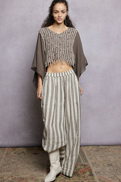 Striped Linen Woven Wide Pants