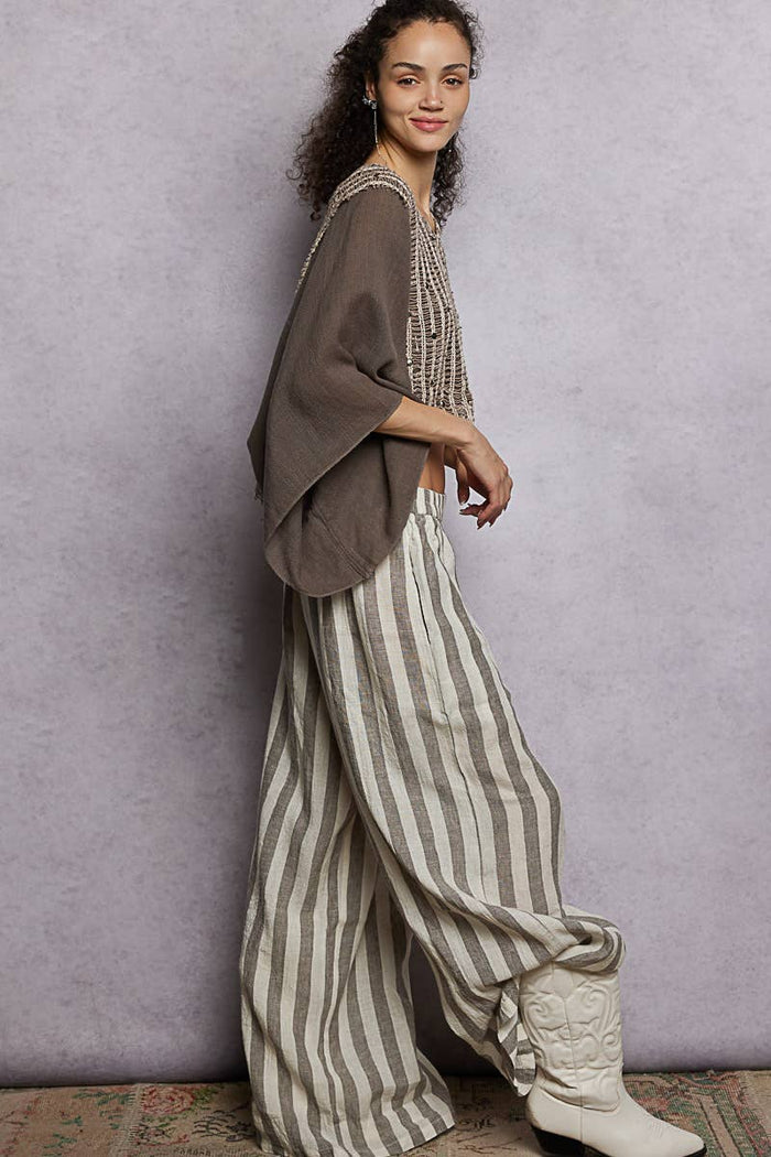 Striped Linen Woven Wide Pants