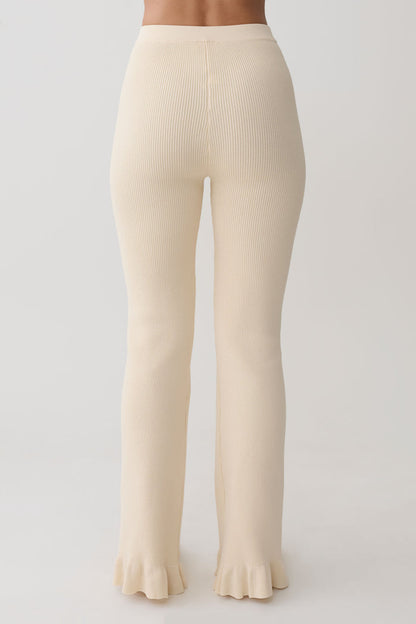 Suzie Ribbed Flared Pants - Ivory