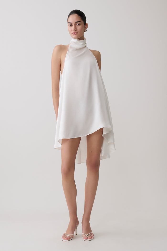 Sydney Asymmetrical Satin Halter Mini Dress - Ivory