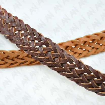Ani Accessories close-up of a braided suede belt on a white background, ideal for styling as a waist belt for women.