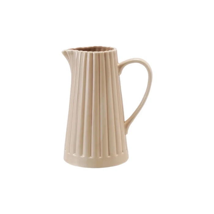 Tan Stoneware Ribbed Pitcher