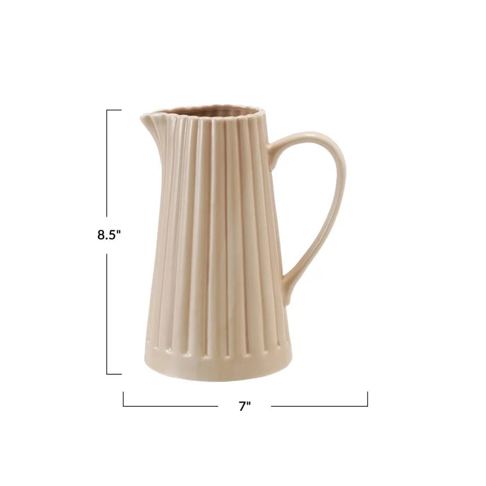 Tan Stoneware Ribbed Pitcher