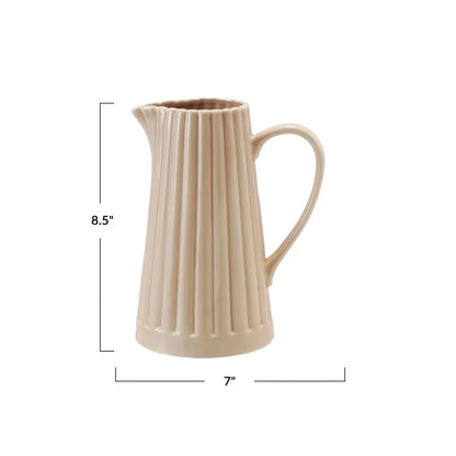 Tan Stoneware Ribbed Pitcher