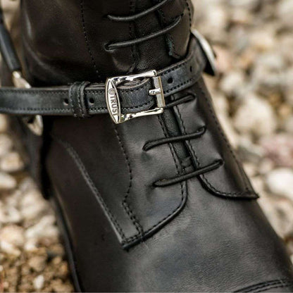 trust lined leather spur straps black